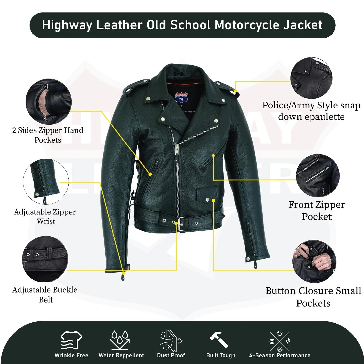 Highway Leather Old School Police Style Motorcycle Leather Jacket 2 Ammo pocket