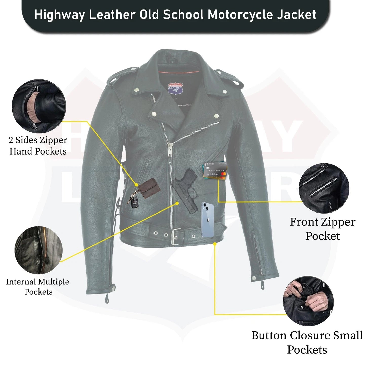 Highway Leather Old School Police Style Motorcycle Leather Jacket 2 Ammo pocket