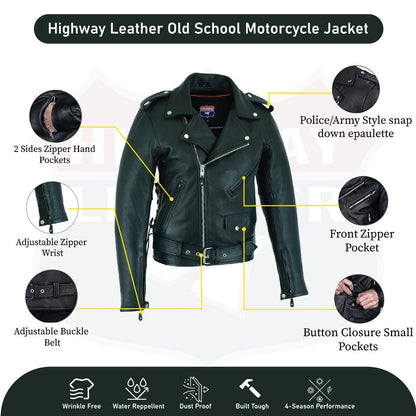 Highway Leather Old School Police Style Motorcycle Leather Jacket 2 Ammo pocket