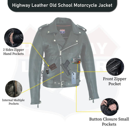 Highway Leather Old School Police Style Motorcycle Leather Jacket 2 Ammo pocket
